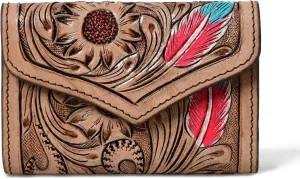 Canyon Country Cowhide Trifold Wallet Tooled Leather with Multiple Card Slots