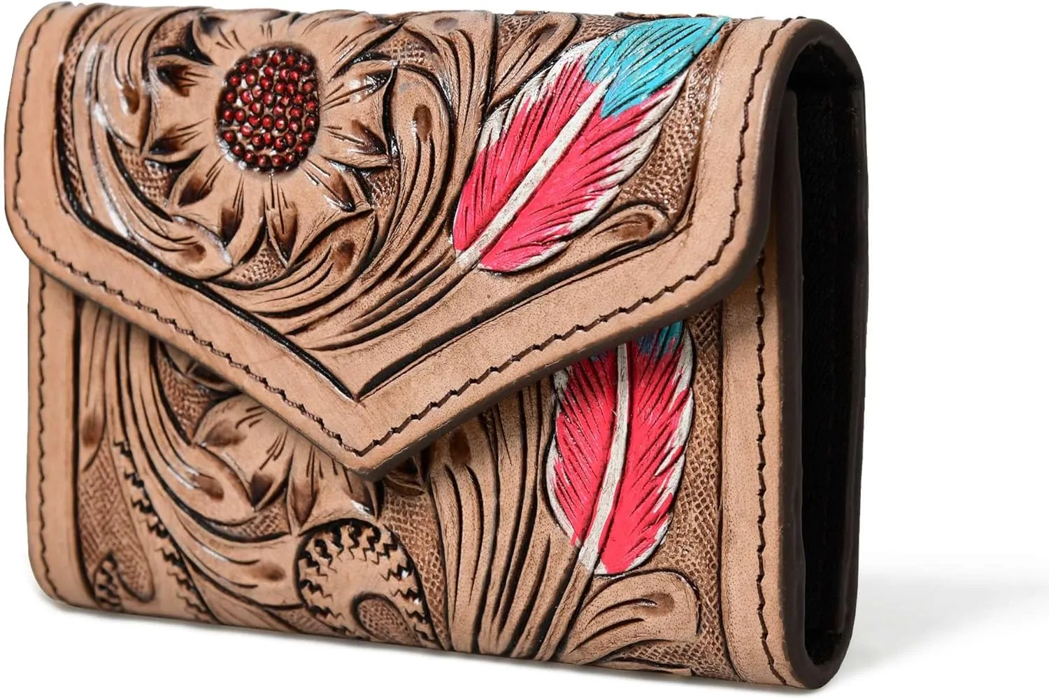 Canyon Country Cowhide Trifold Wallet Tooled Leather with Multiple Card Slots