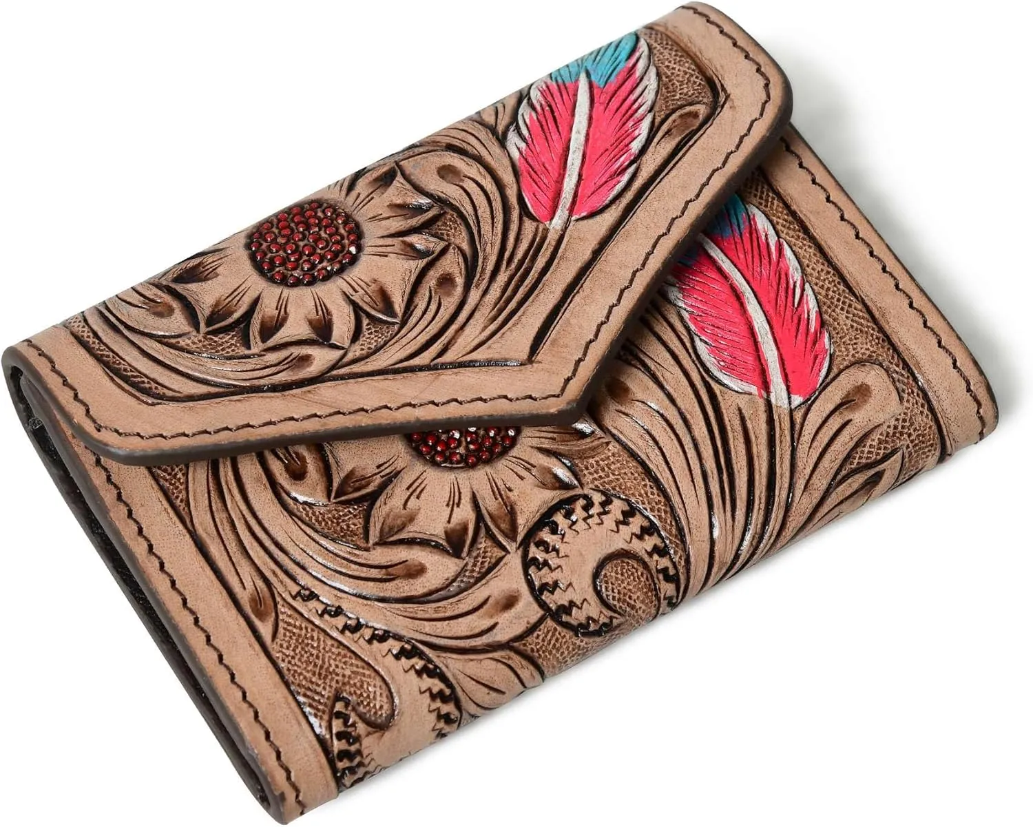 Canyon Country Cowhide Trifold Wallet Tooled Leather with Multiple Card Slots