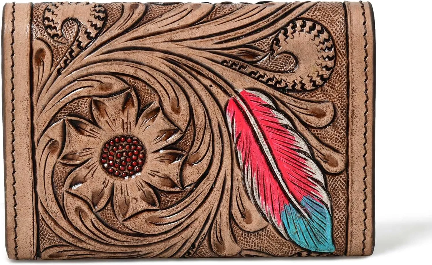 Canyon Country Cowhide Trifold Wallet Tooled Leather with Multiple Card Slots