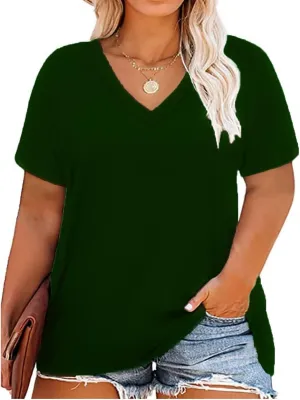CARCOS Womens Plus Size Tops Basic Summer Shirts Short Sleeve V Neck Tunics Casual T-Shirt Loose Fits XL-5XL