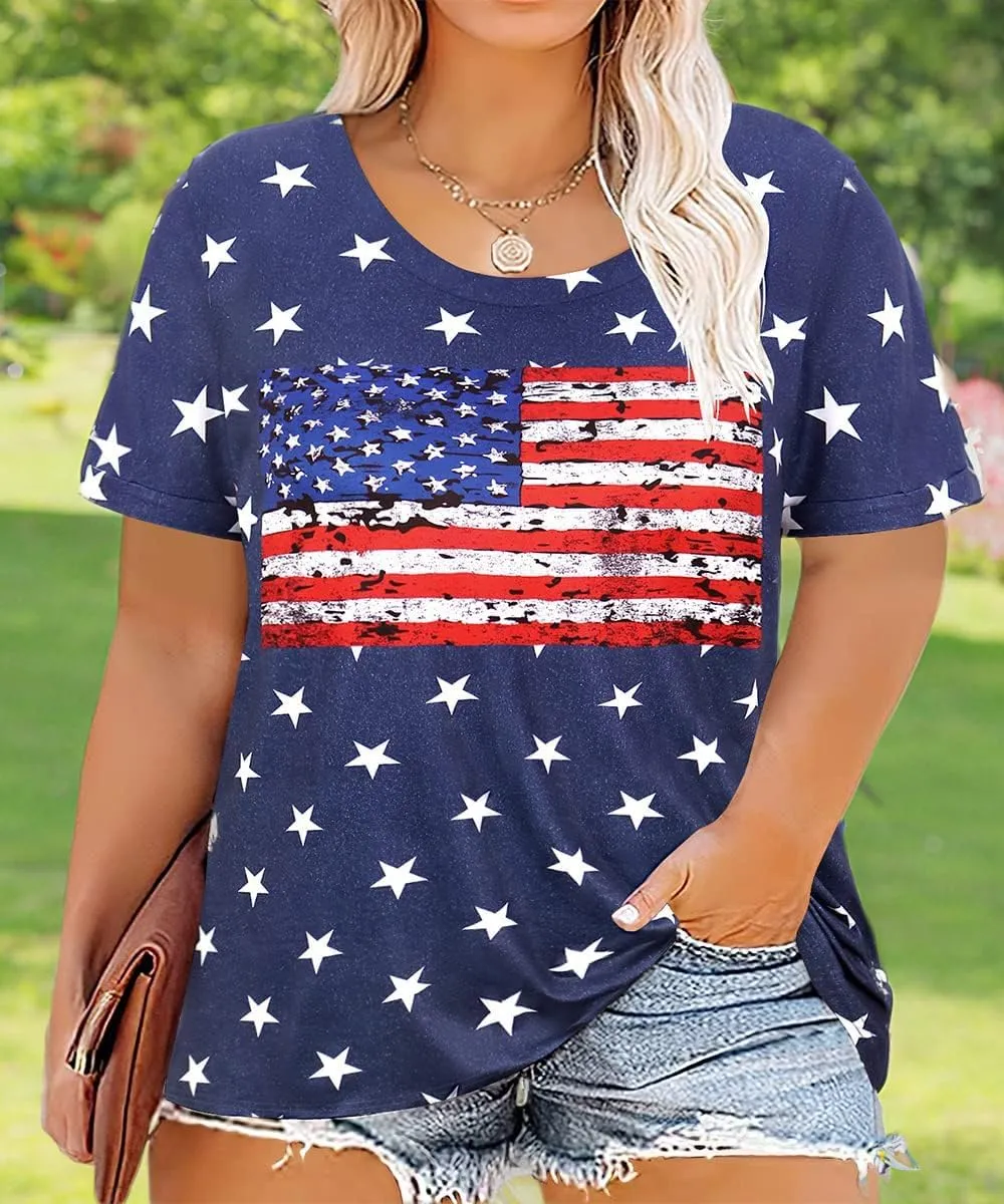 CARCOS Womens Plus Size Tops Basic Summer Shirts Short Sleeve V Neck Tunics Casual T-Shirt Loose Fits XL-5XL
