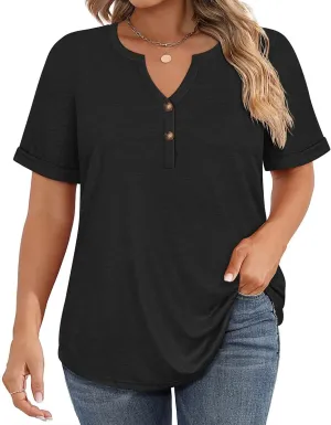 CARCOS Womens Plus Size Tops Puff Short Sleeve V Neck Shirts Solid/Floral Summer Tshirt Casual Blouse Loose fit Tunics XL-5XL