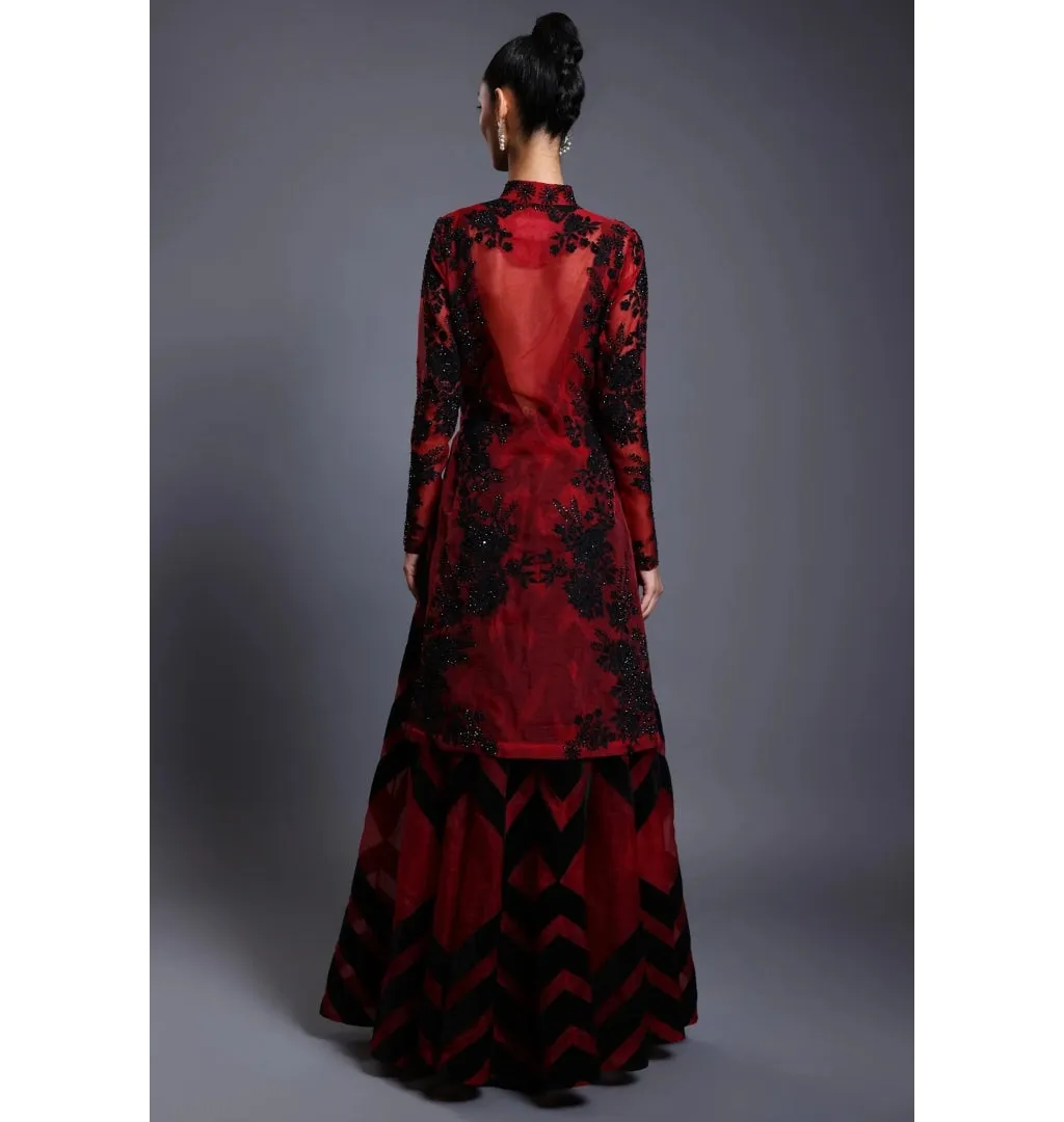 CF Chevron Maroon Anarkali
