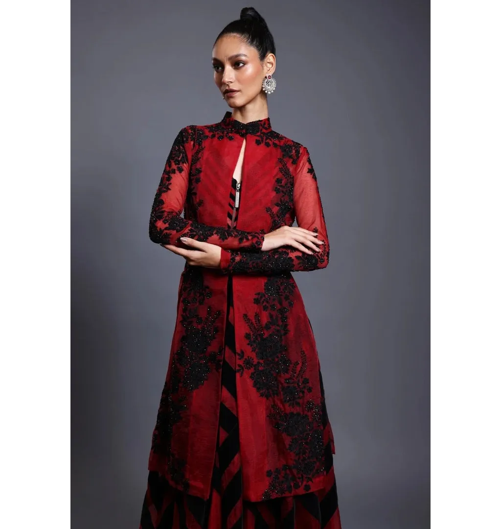 CF Chevron Maroon Anarkali