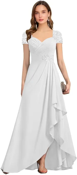 Chiffon Mother of The Bride Dresses for Wedding Sweetheat Ruched Long Formal Evening Gowns with Ruffles