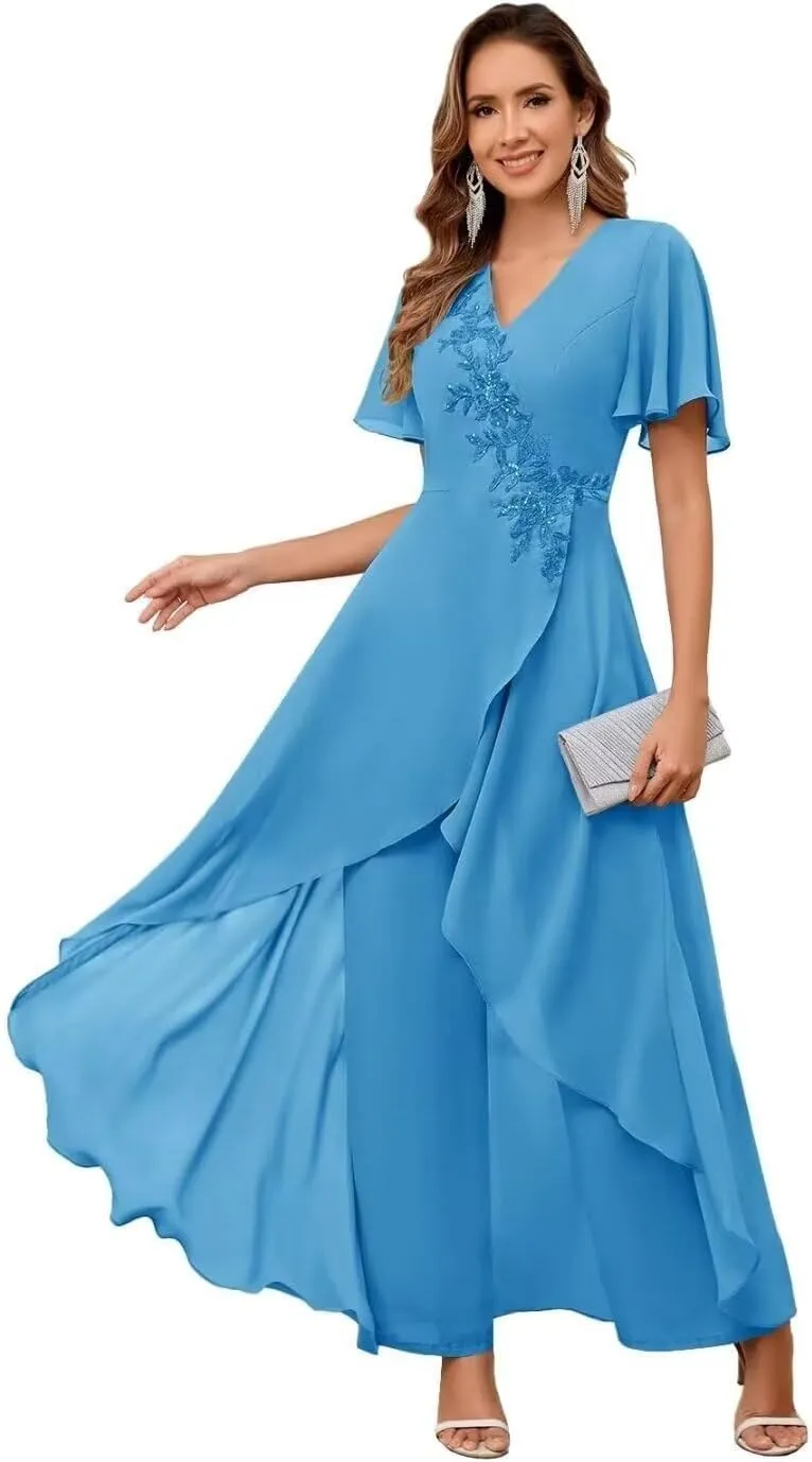 Chiffon Mother of The Bride Pant Suits for Wedding Guest Dresses Formal Outfit Womens Jumpsuit