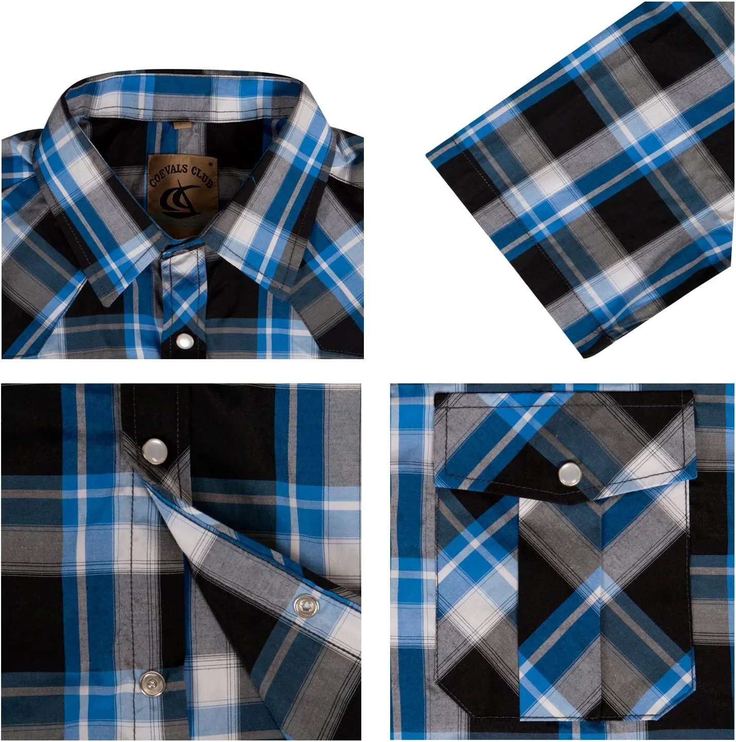 COEVALS CLUB Men's Western Cowboy Short Sleeve Pearl Snap Casual Plaid Work Shirts