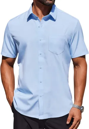 COOFANDY Mens Short Sleeve Button Down Shirts Lightweight Stain Shield Business Casual Dress Shirt Wrinkle Free