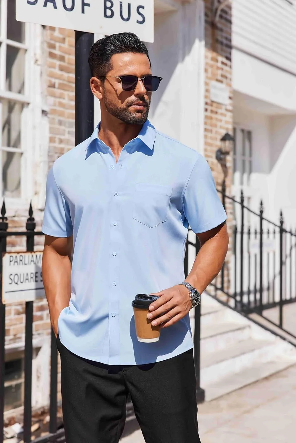 COOFANDY Mens Short Sleeve Button Down Shirts Lightweight Stain Shield Business Casual Dress Shirt Wrinkle Free