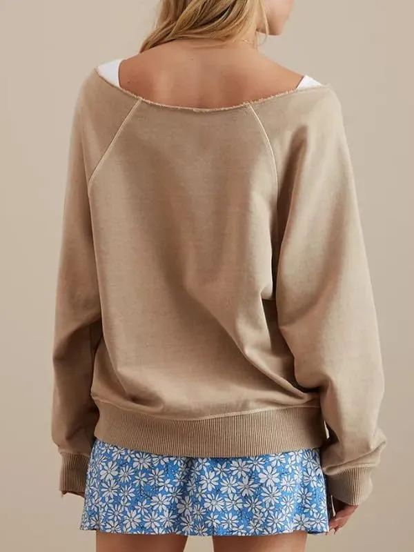 CORIRESHA Women's Casual Off Shoulder Sweatshirt Boat Neck Raglan Sleeve Loose Solid Pullover