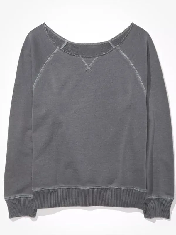 CORIRESHA Women's Casual Off Shoulder Sweatshirt Boat Neck Raglan Sleeve Loose Solid Pullover