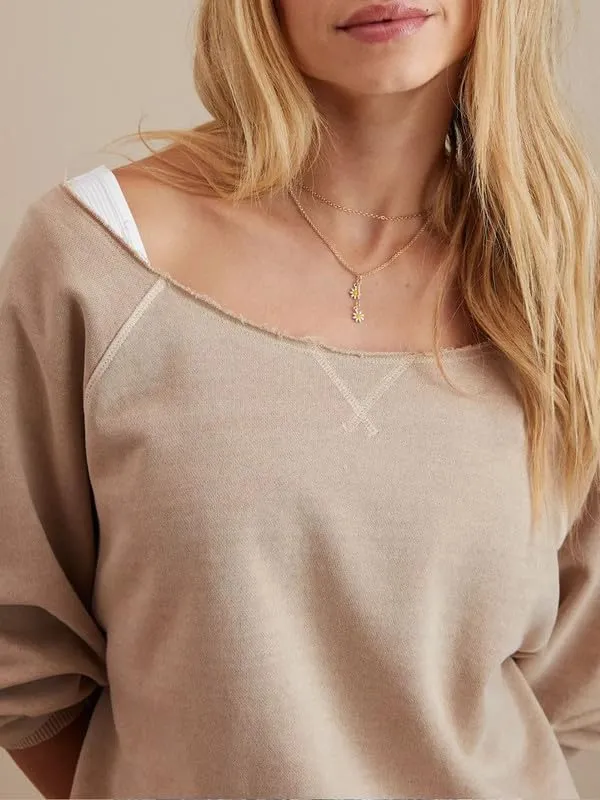 CORIRESHA Women's Casual Off Shoulder Sweatshirt Boat Neck Raglan Sleeve Loose Solid Pullover