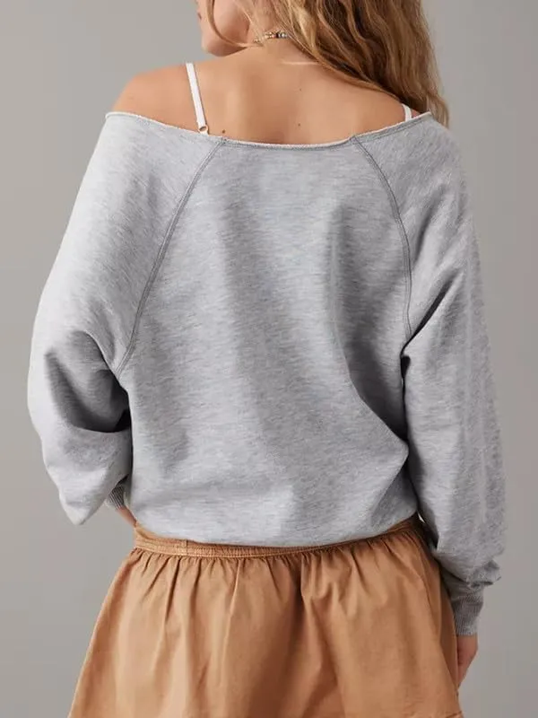 CORIRESHA Women's Casual Off Shoulder Sweatshirt Boat Neck Raglan Sleeve Loose Solid Pullover