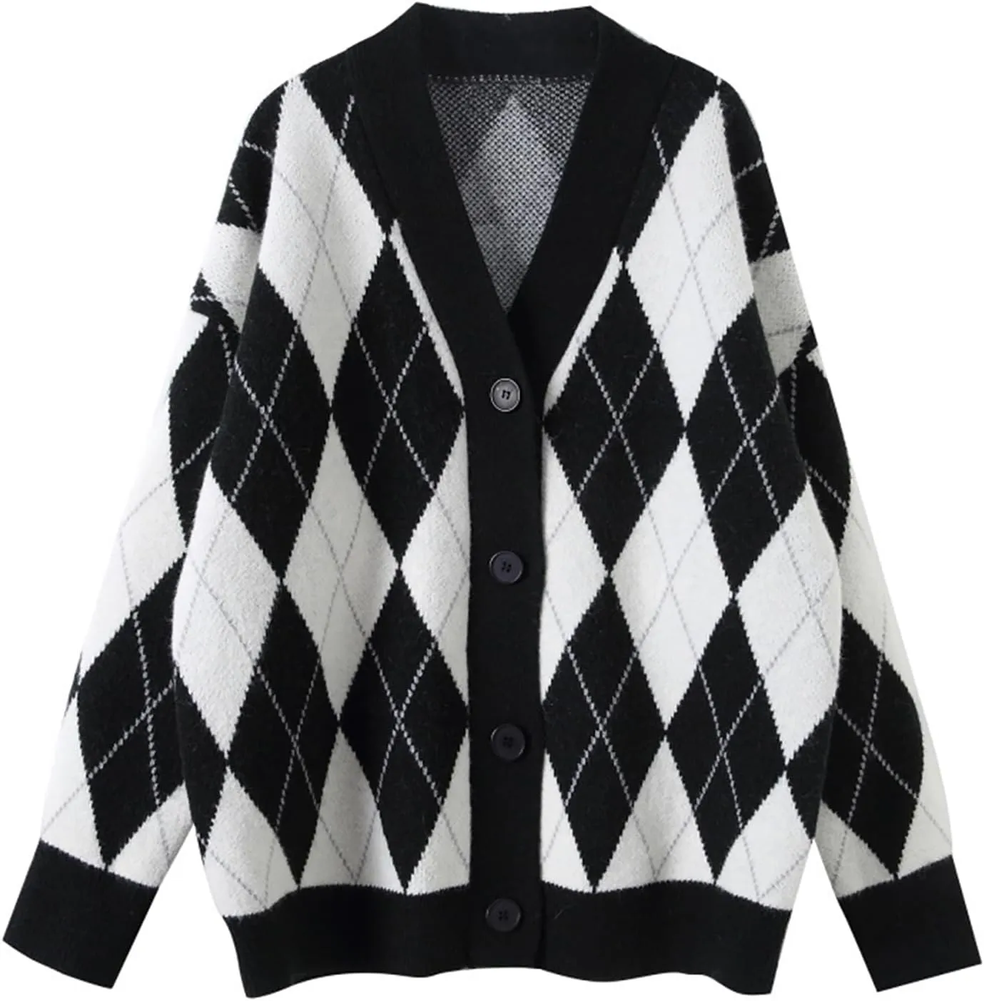 CORIRESHA Women's Cute Argyle Preppy Button Down Y2k Aesthetic Knit Cardigan Sweater