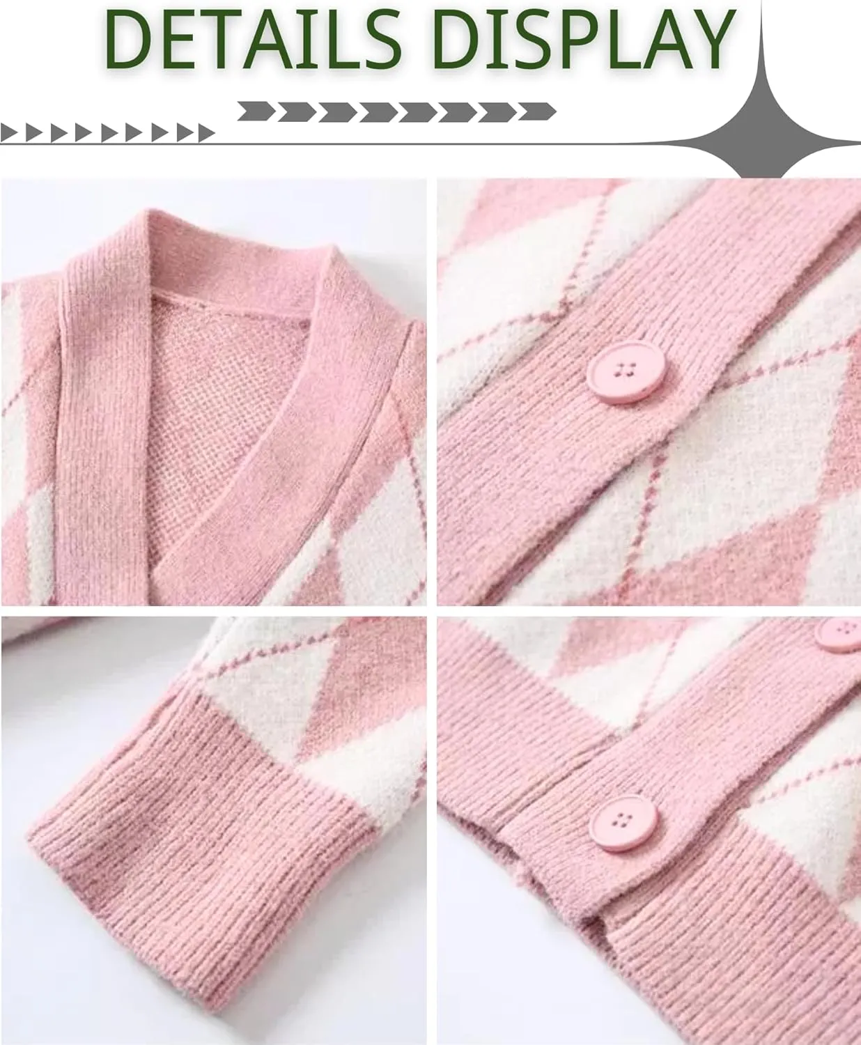CORIRESHA Women's Cute Argyle Preppy Button Down Y2k Aesthetic Knit Cardigan Sweater