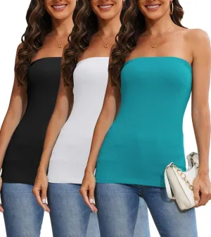 Cotton Long Tube Tops for Womens Strapless Camisoles Sexy Bandeau 3 Pieces