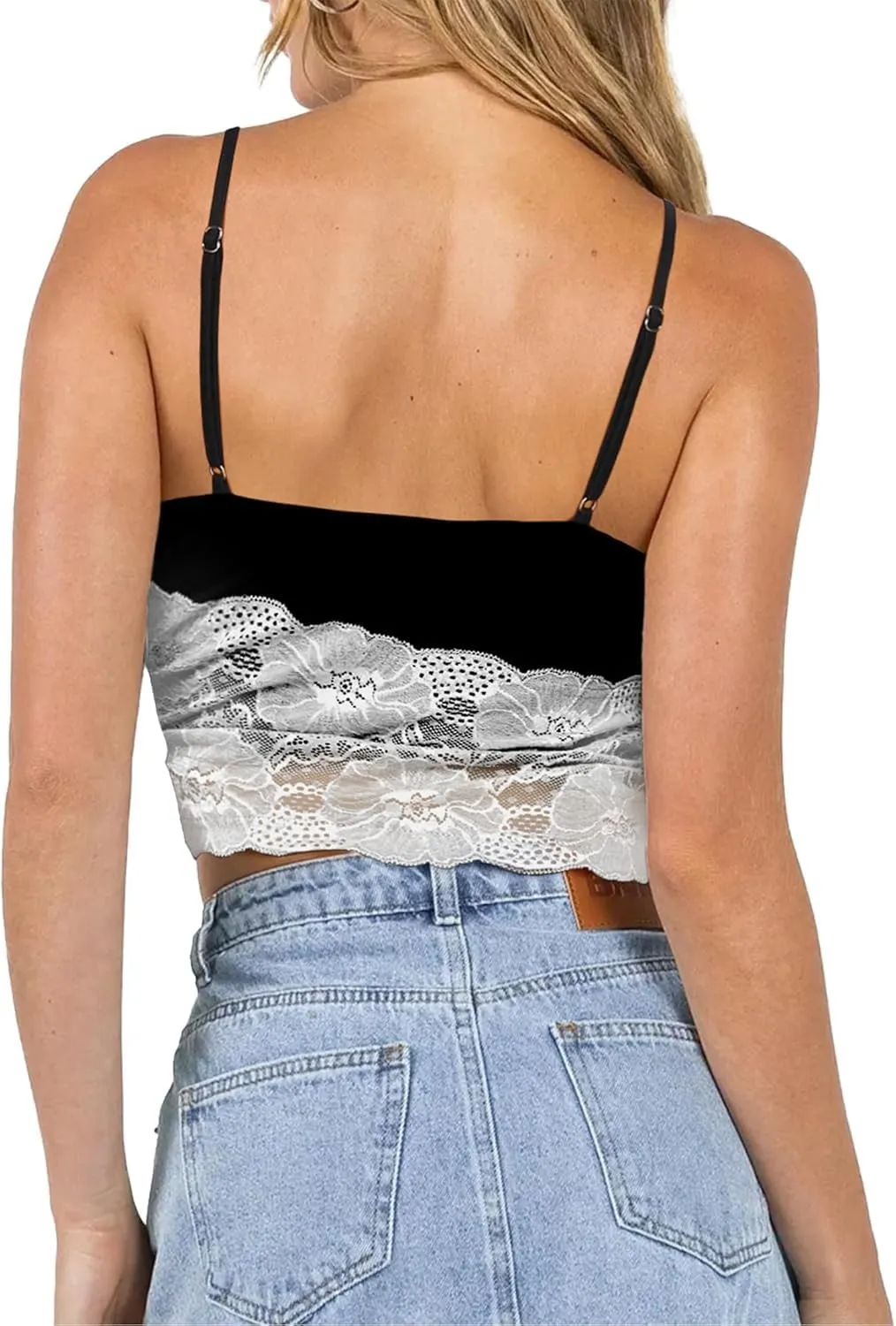 CSDAJIO V Neck Lace Camisole for Women Adjustable Spaghetti Strap Tank Top Sleeveless Cami Shirt Undershirt