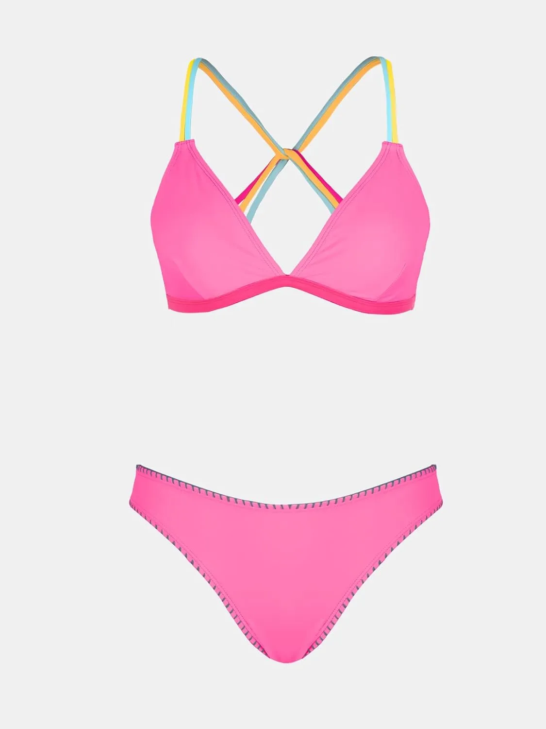 CUPSHE Women's Bikini Sets Two Piece Swimsuit V Neck Crisscross Back Low Rise Stitching Cheeky Bottom