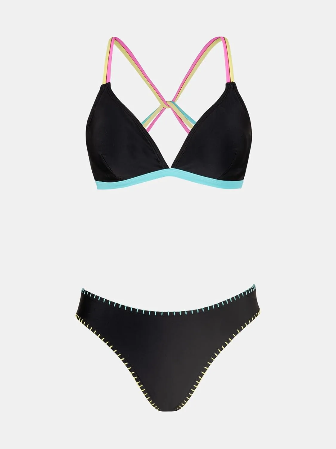 CUPSHE Women's Bikini Sets Two Piece Swimsuit V Neck Crisscross Back Low Rise Stitching Cheeky Bottom