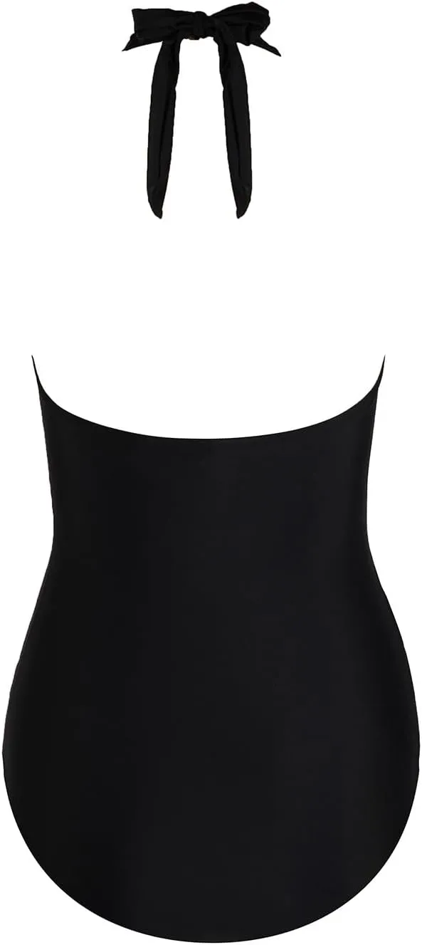 CUPSHE Women's One Piece Swimsuit Tummy Control Bathing Suit Halter Deep V Neck Sculpting Ruching Adjustable Straps