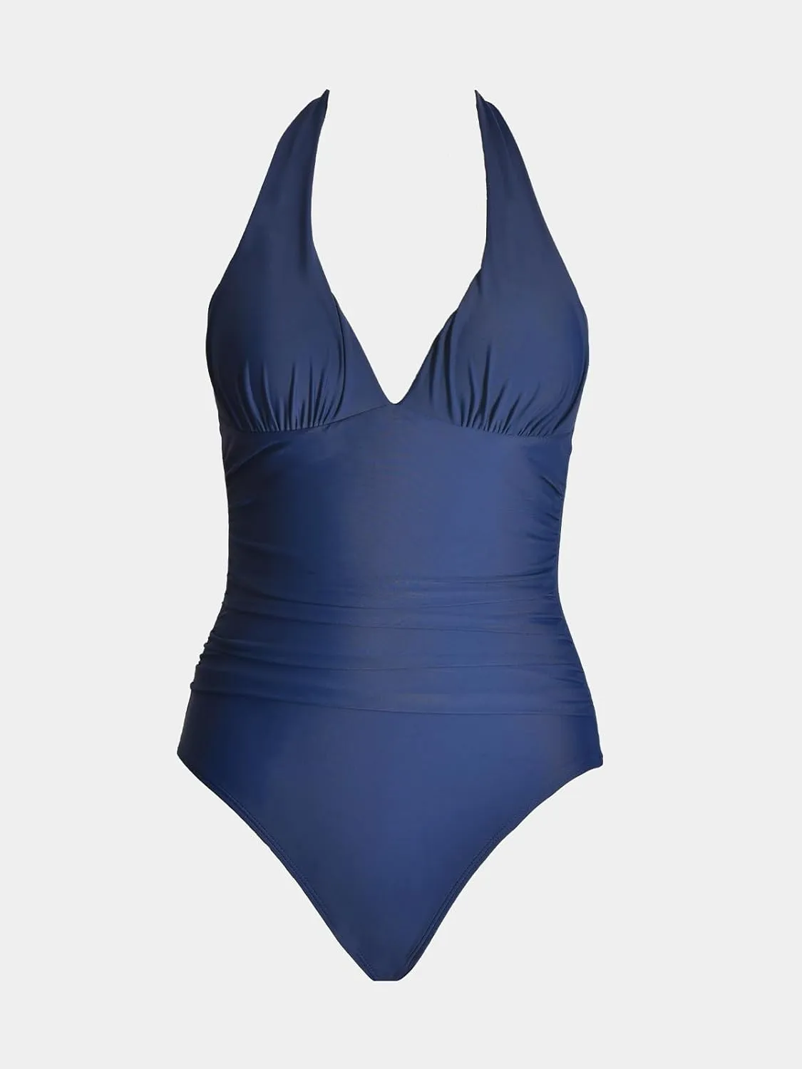 CUPSHE Women's One Piece Swimsuit Tummy Control Bathing Suit Halter Deep V Neck Sculpting Ruching Adjustable Straps