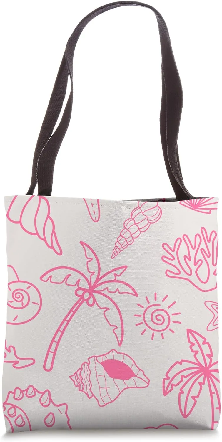 Cute Coastal Ocean Doodles Seashells Sea Palms Summer Tote Bag