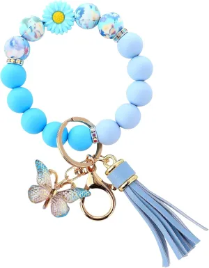 Cute Silicone Beaded KeychainKey Chain Holder for Car Keys Women GirlDaisy Silicone Key Wristlet Resin Butterfly