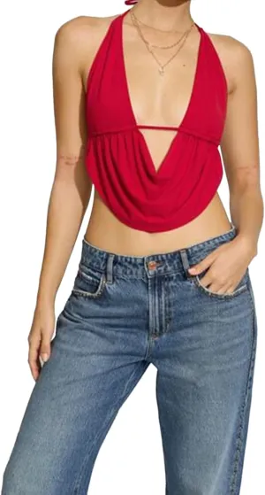 Deep V Neck Halter Tops for Women Sleeveless Tie Back Asymmetrical Hem Camisole Y2k Sexy Low Cut Backless Tank Top