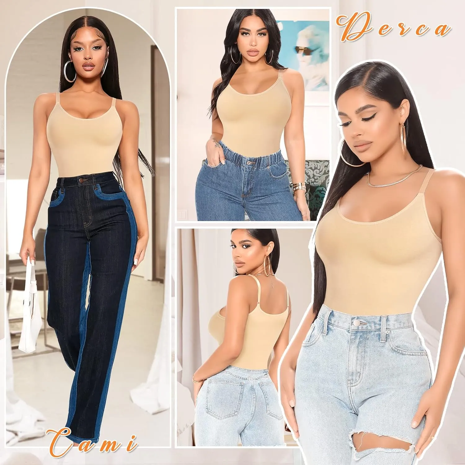 DERCA Women's Shapewear Cami Tummy Control Compression Tank Tops Adjustable Straps Body Shaper Camisoles