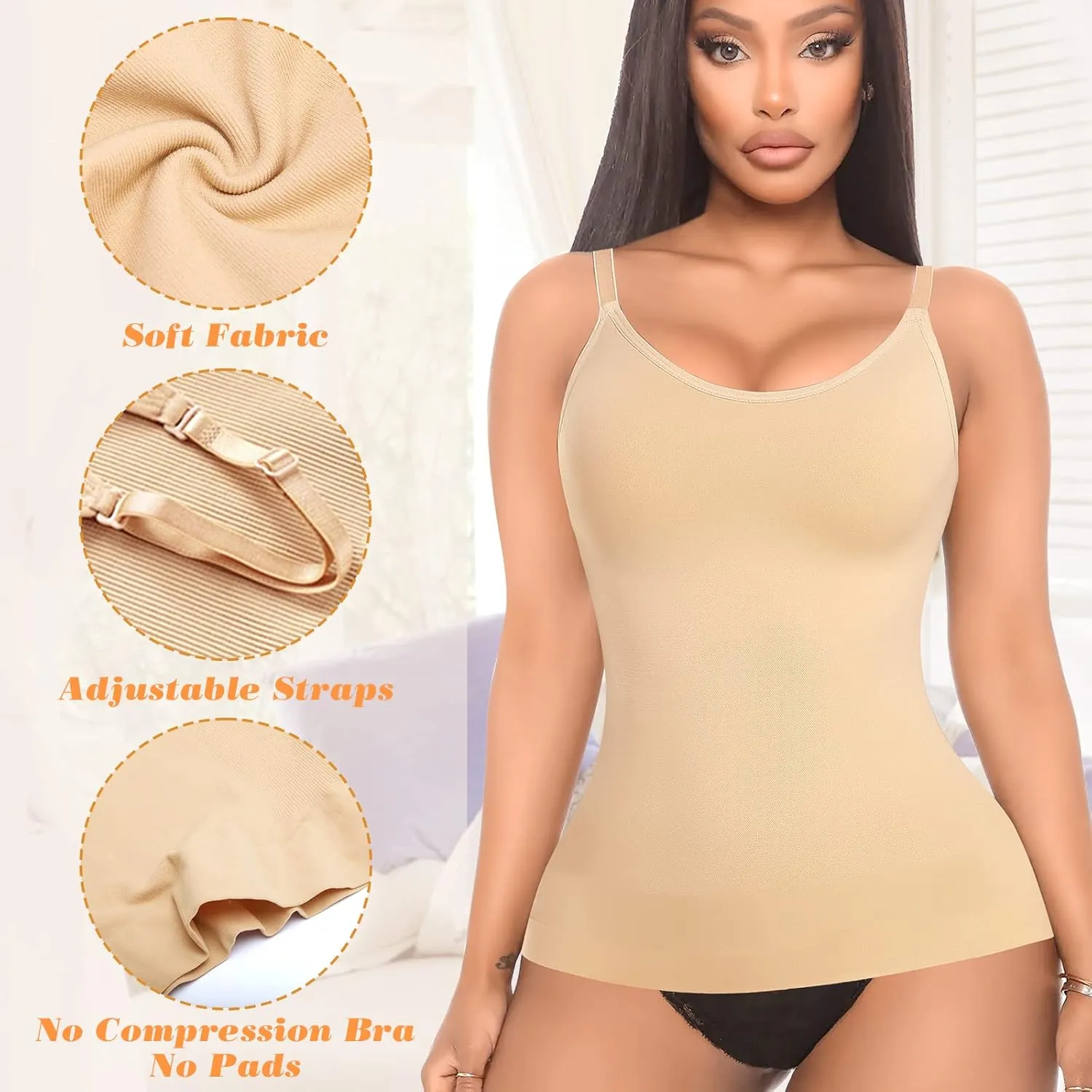 DERCA Women's Shapewear Cami Tummy Control Compression Tank Tops Adjustable Straps Body Shaper Camisoles