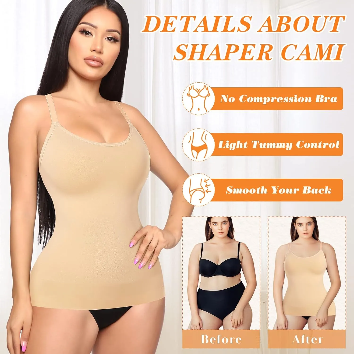 DERCA Women's Shapewear Cami Tummy Control Compression Tank Tops Adjustable Straps Body Shaper Camisoles