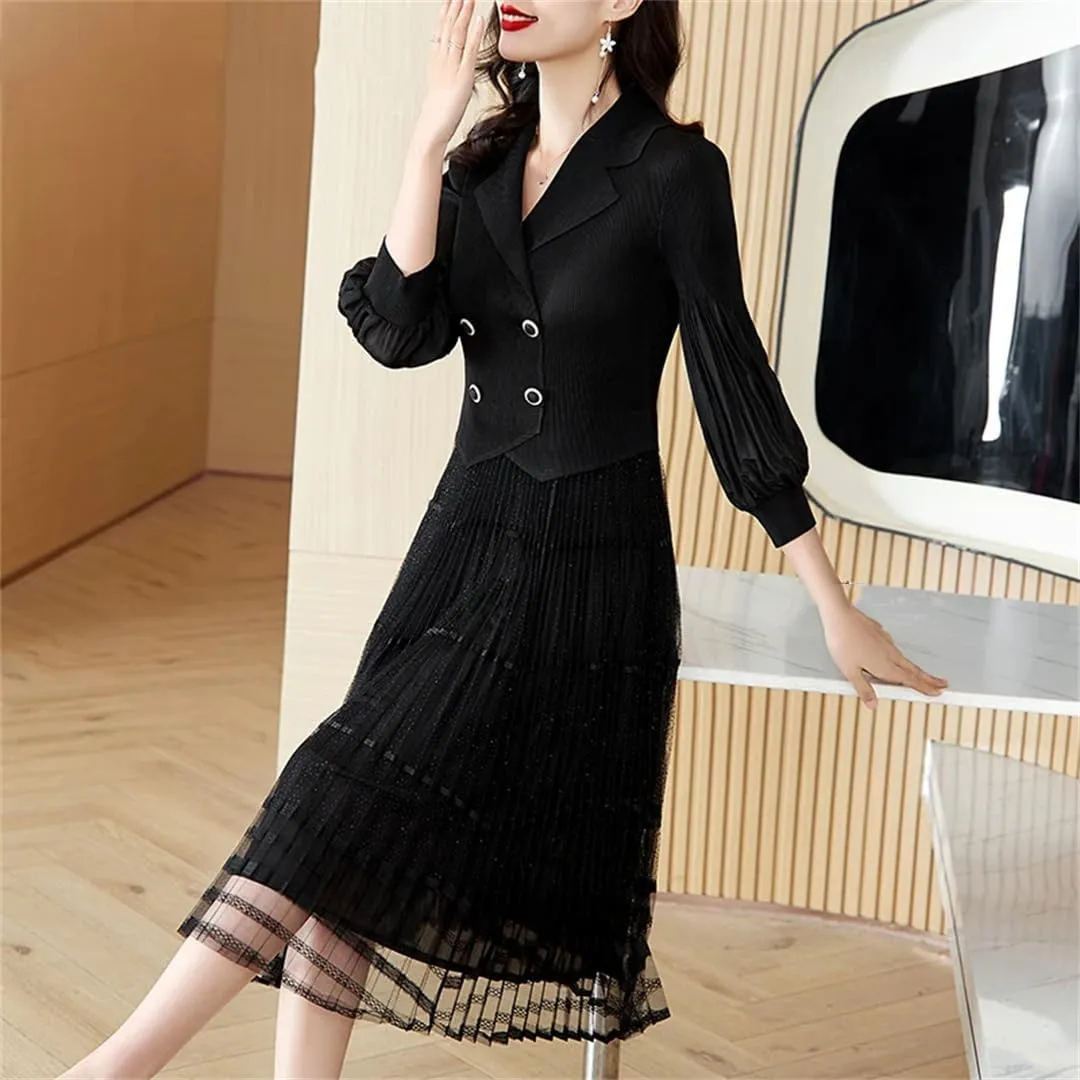 Dndrdhfb Women's 3/4 Sleeve Loose Long Skirt Casual V-Neck High Stretch A-Line Midi Skirt