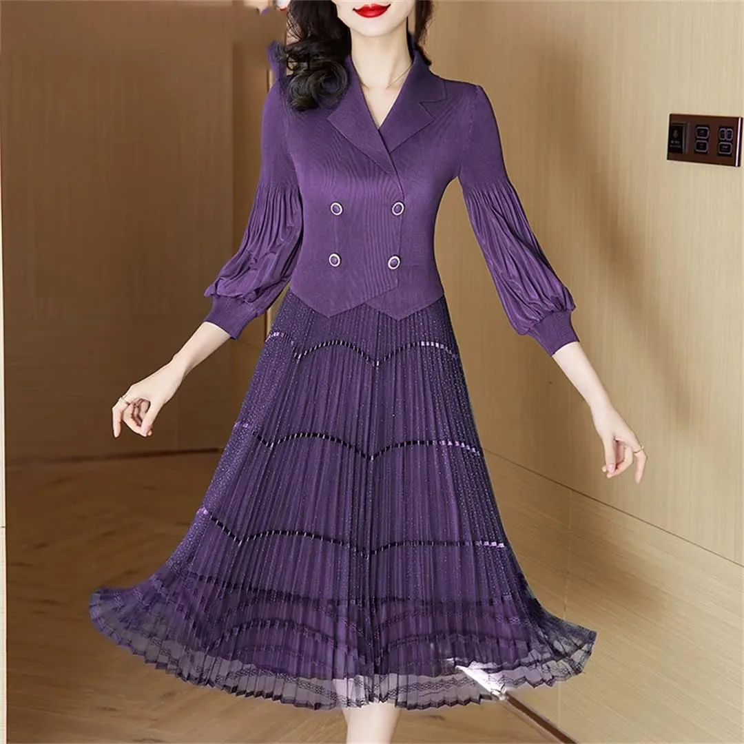 Dndrdhfb Women's 3/4 Sleeve Loose Long Skirt Casual V-Neck High Stretch A-Line Midi Skirt