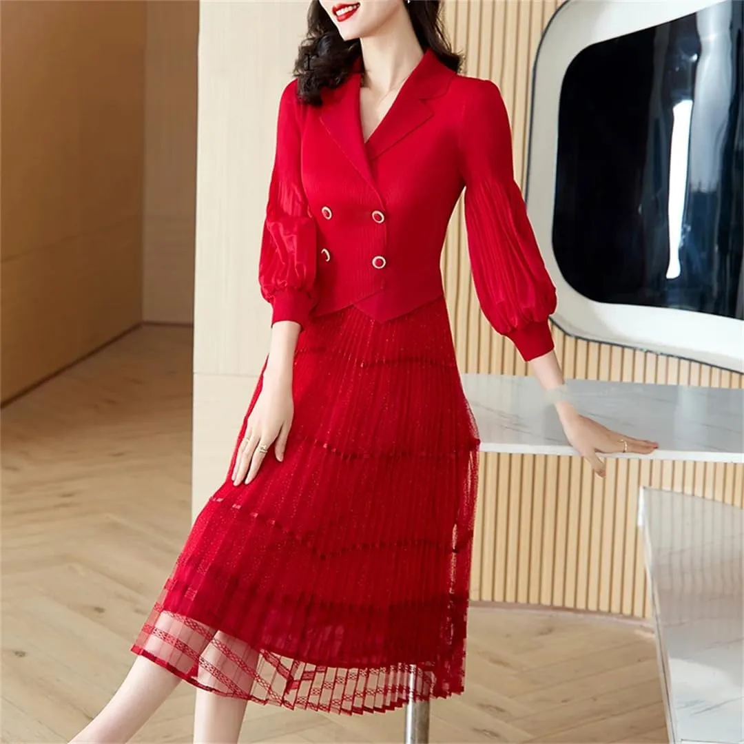 Dndrdhfb Women's 3/4 Sleeve Loose Long Skirt Casual V-Neck High Stretch A-Line Midi Skirt