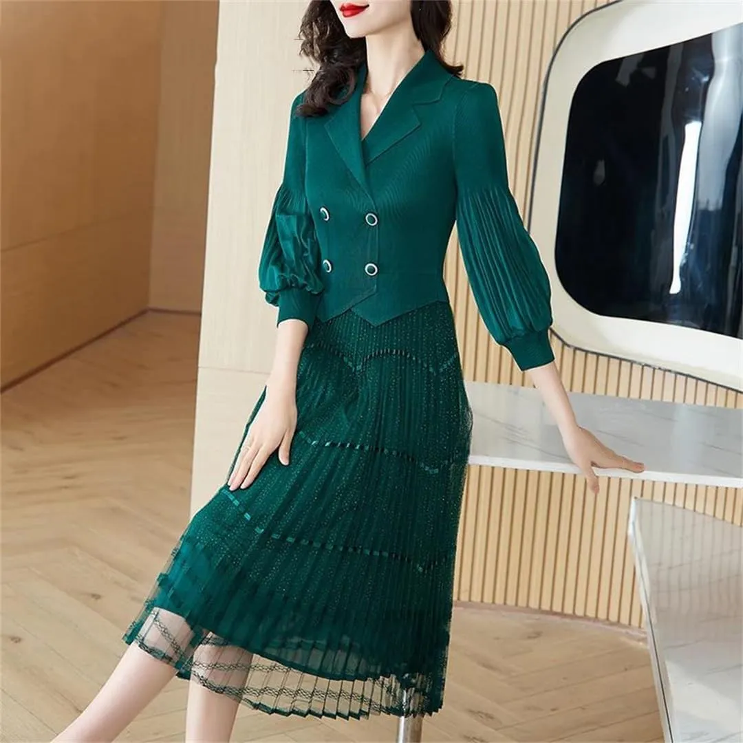 Dndrdhfb Women's 3/4 Sleeve Loose Long Skirt Casual V-Neck High Stretch A-Line Midi Skirt