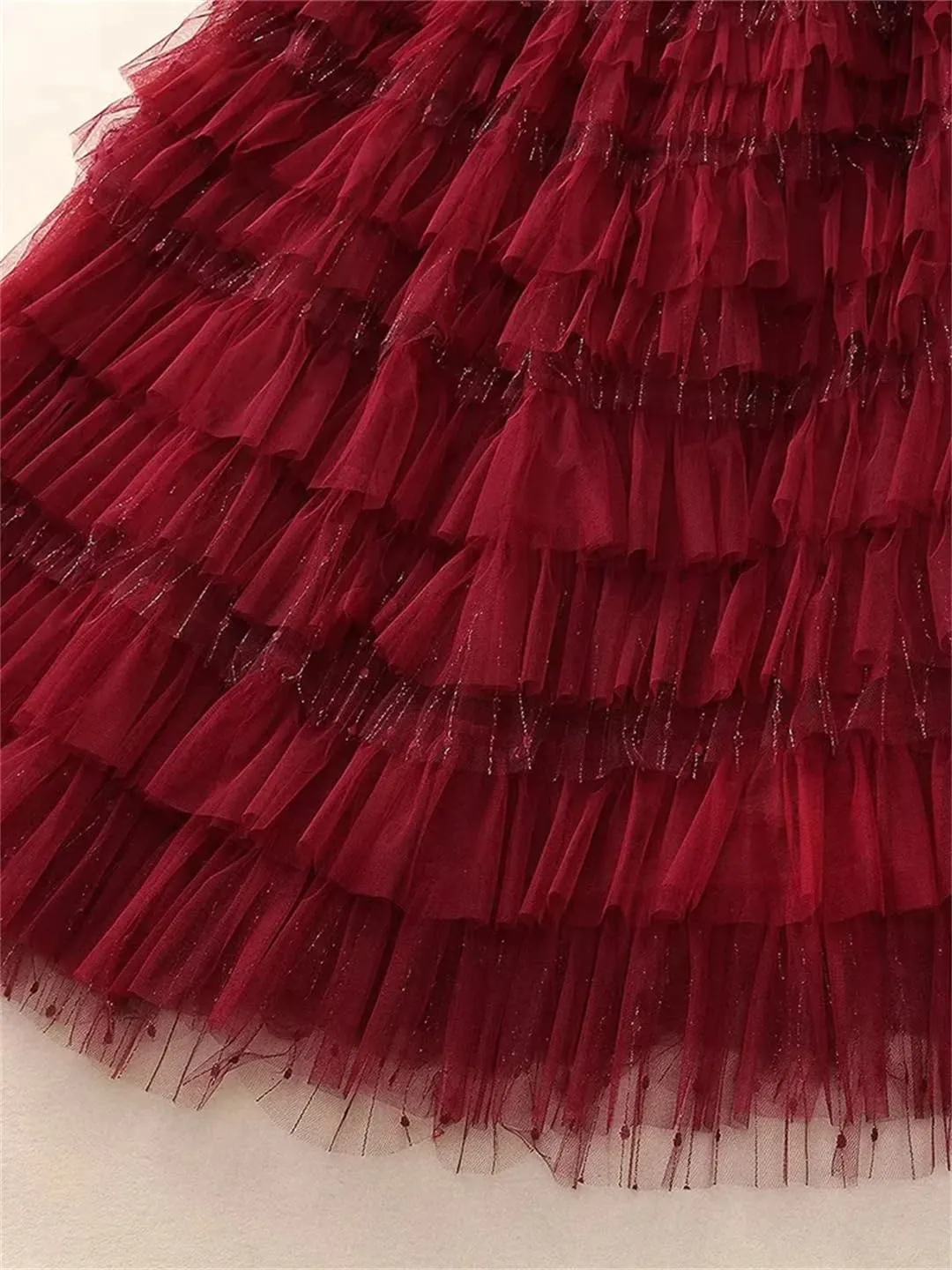 Dndrdhfb Women's Patchwork Mesh Maxi Skirt Notched 3/4 Sleeves Ruffle Waistband Office Dress