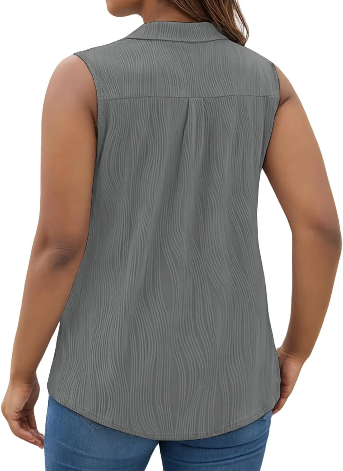 DOLNINE Womens-Plus-Size-Summer-Tank-Tops Dressy V Neck Collared Polo Shirts Casual Sleeveless Tunics Trendy Textured Blouses