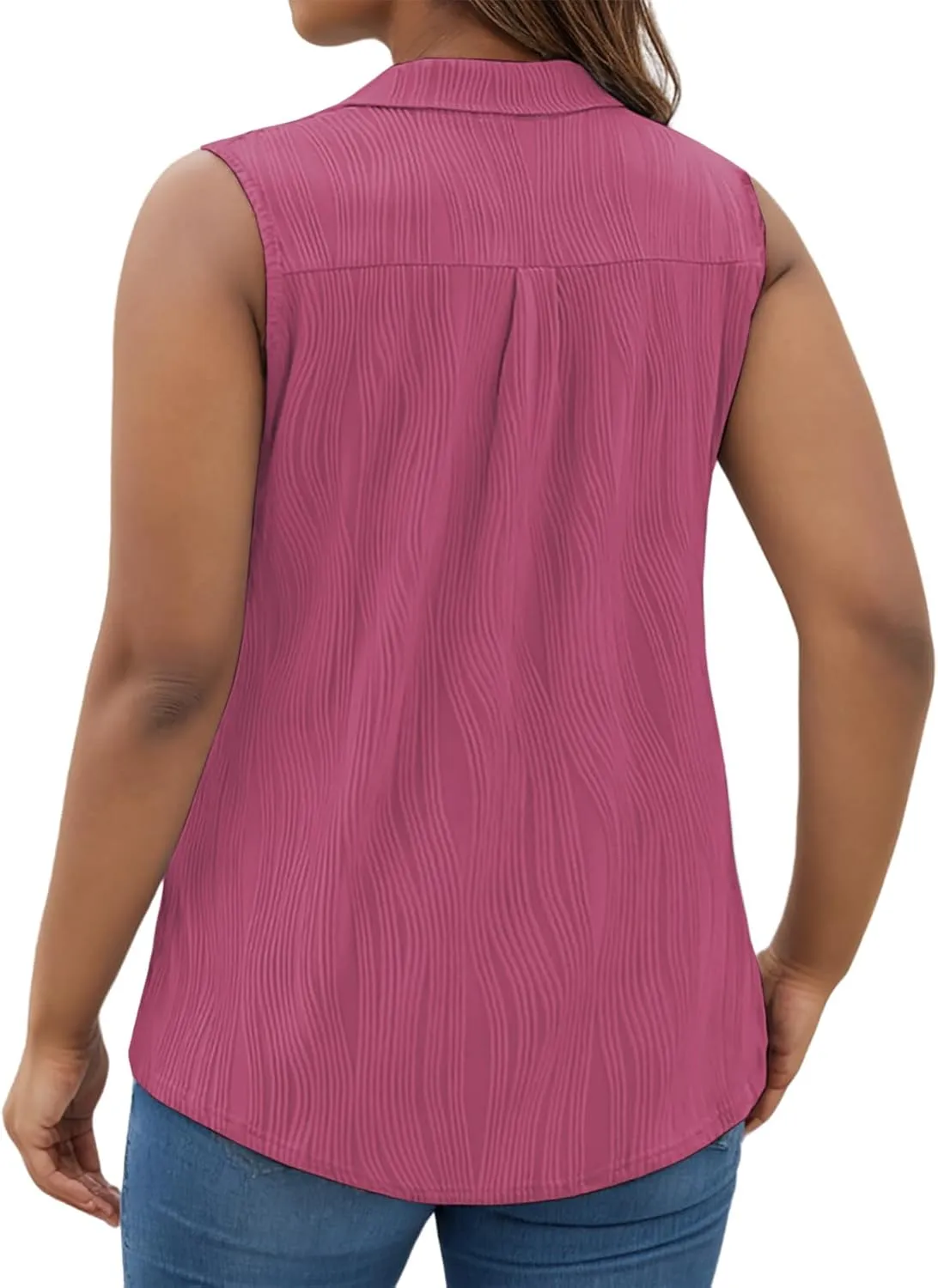 DOLNINE Womens-Plus-Size-Summer-Tank-Tops Dressy V Neck Collared Polo Shirts Casual Sleeveless Tunics Trendy Textured Blouses