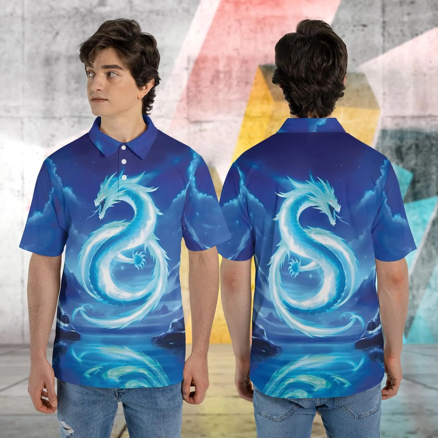 Dragon Polo Shirts for Men - Mythical Creature Men's Regular Fit Quick Dry Golf Polo Shirt Series 06