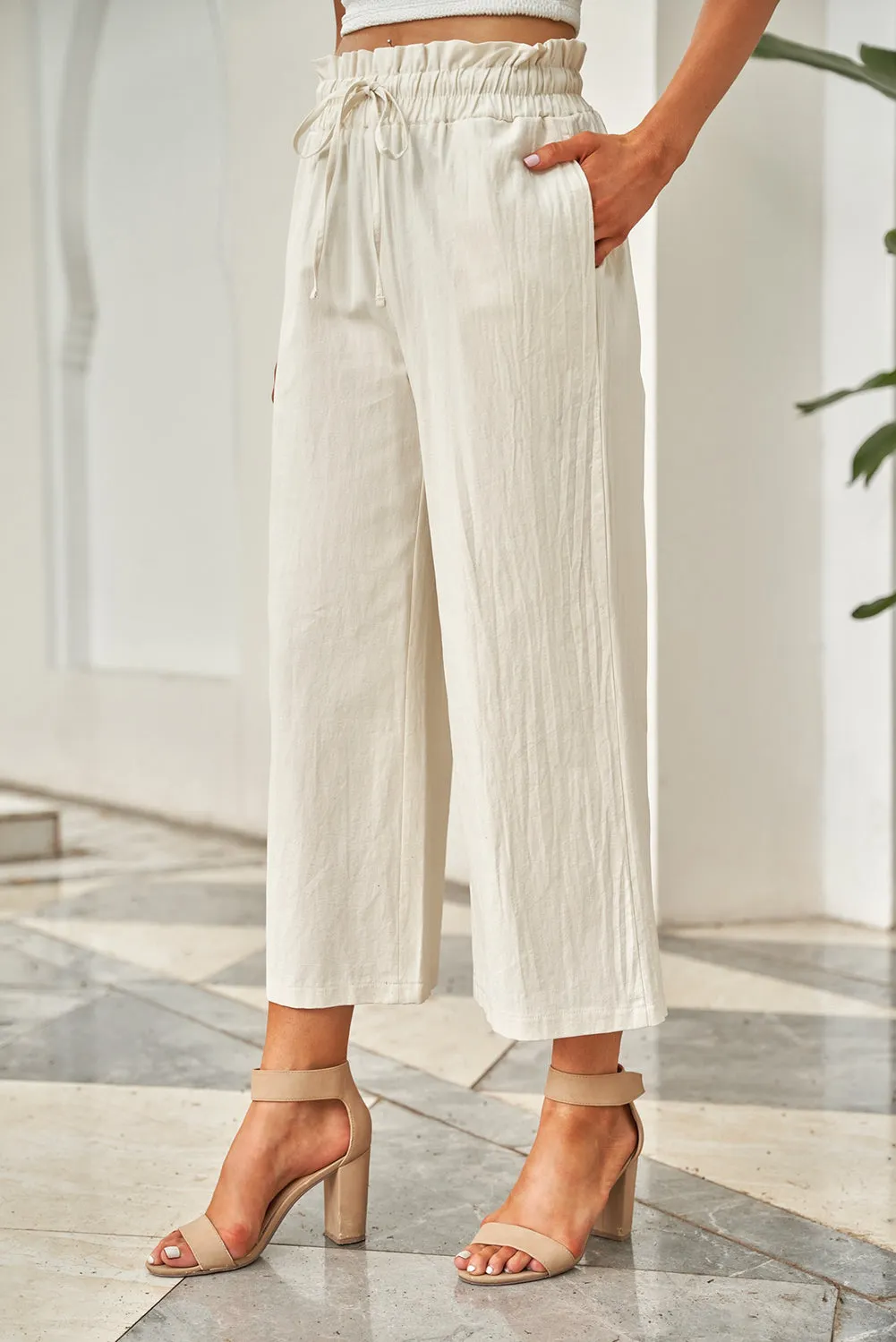 Drawstring Paperbag Waist Wide Leg Pants - 6 Colors