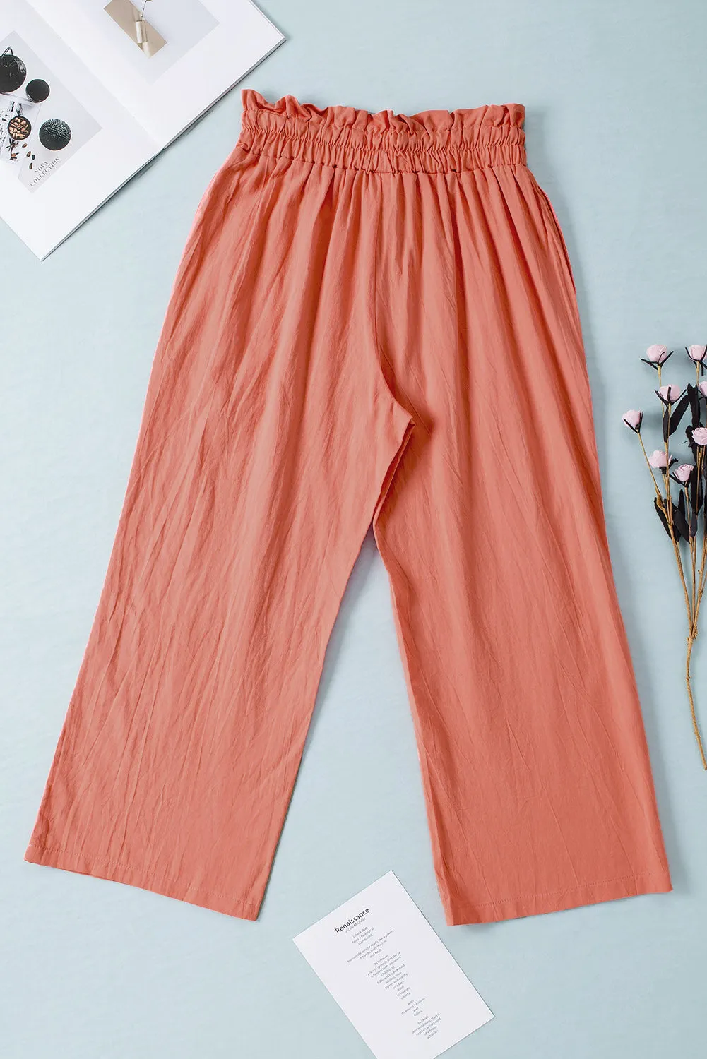 Drawstring Paperbag Waist Wide Leg Pants - 6 Colors