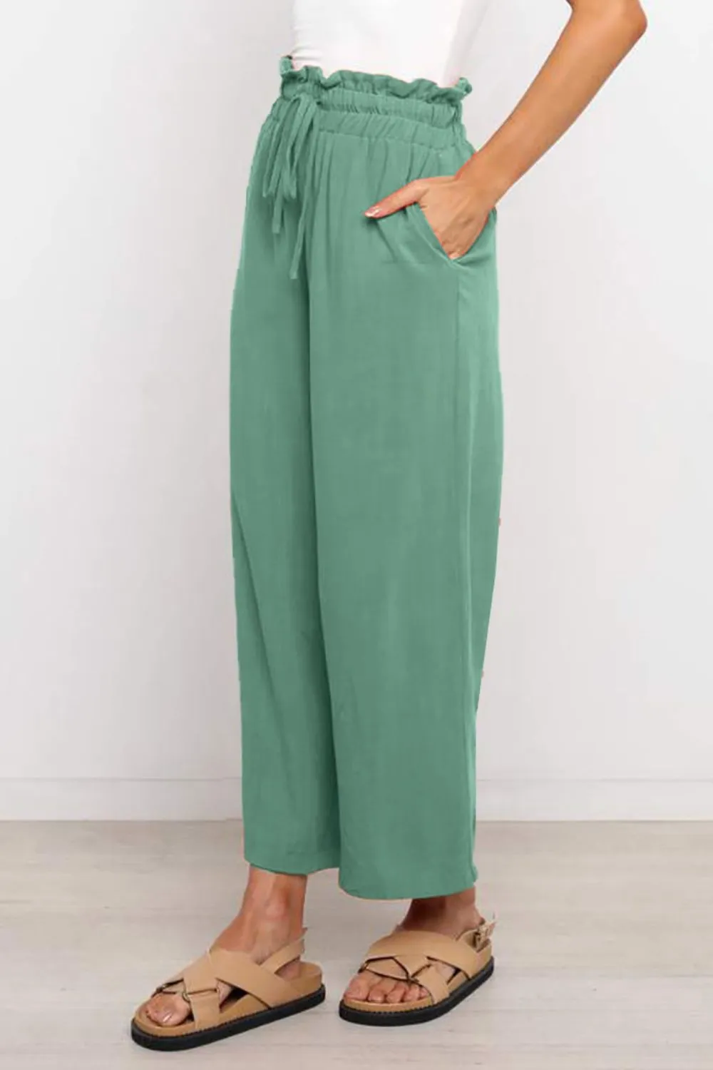 Drawstring Paperbag Waist Wide Leg Pants - 6 Colors