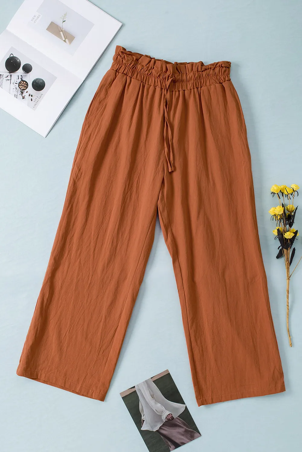 Drawstring Paperbag Waist Wide Leg Pants - 6 Colors