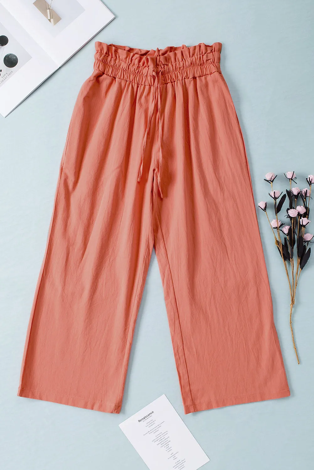 Drawstring Paperbag Waist Wide Leg Pants - 6 Colors