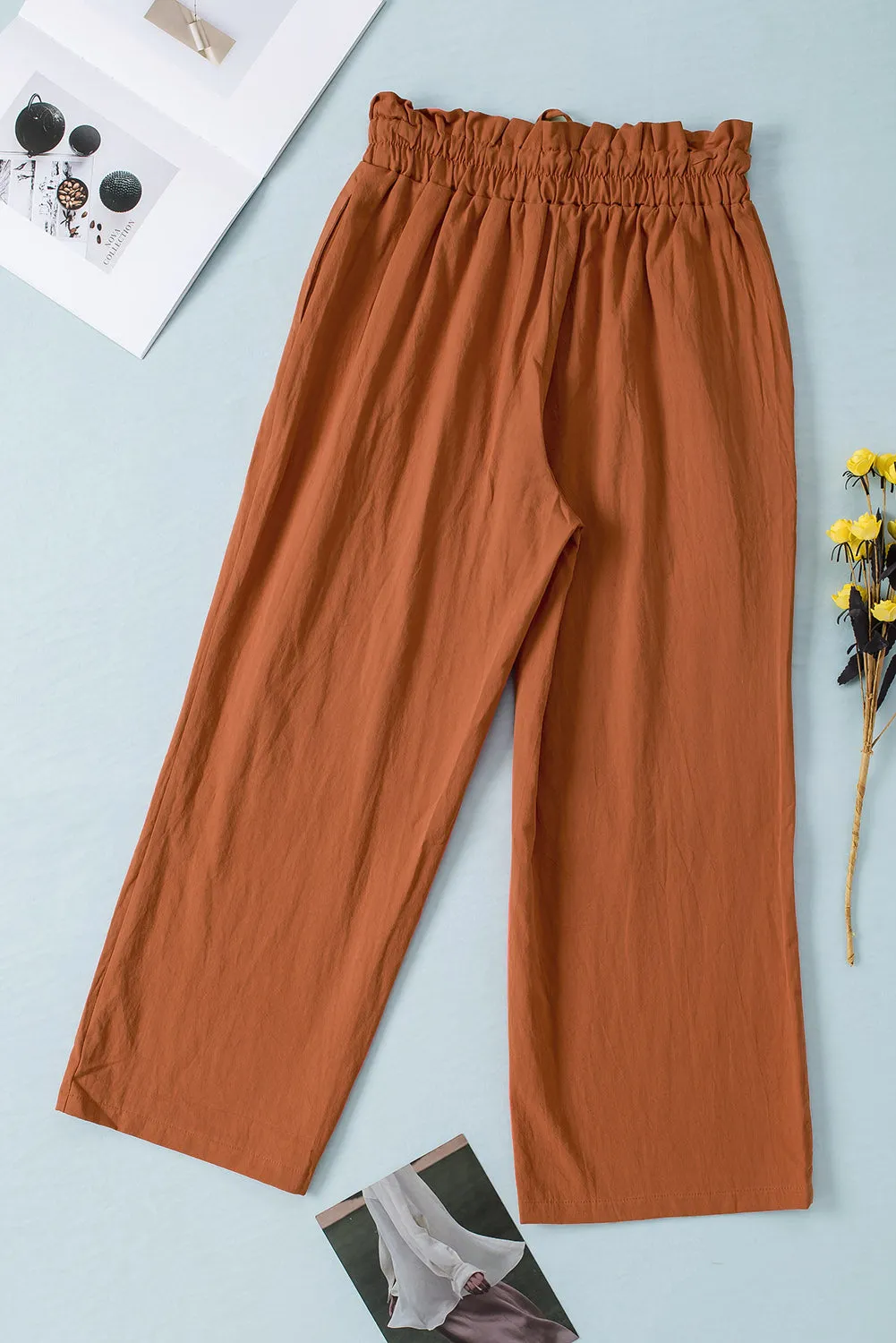 Drawstring Paperbag Waist Wide Leg Pants - 6 Colors