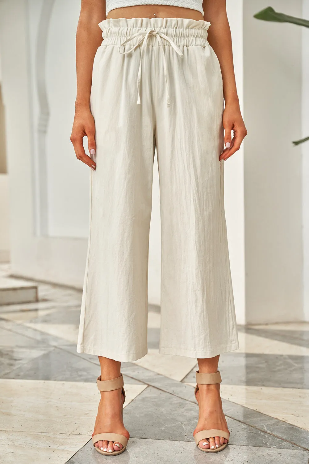 Drawstring Paperbag Waist Wide Leg Pants - 6 Colors
