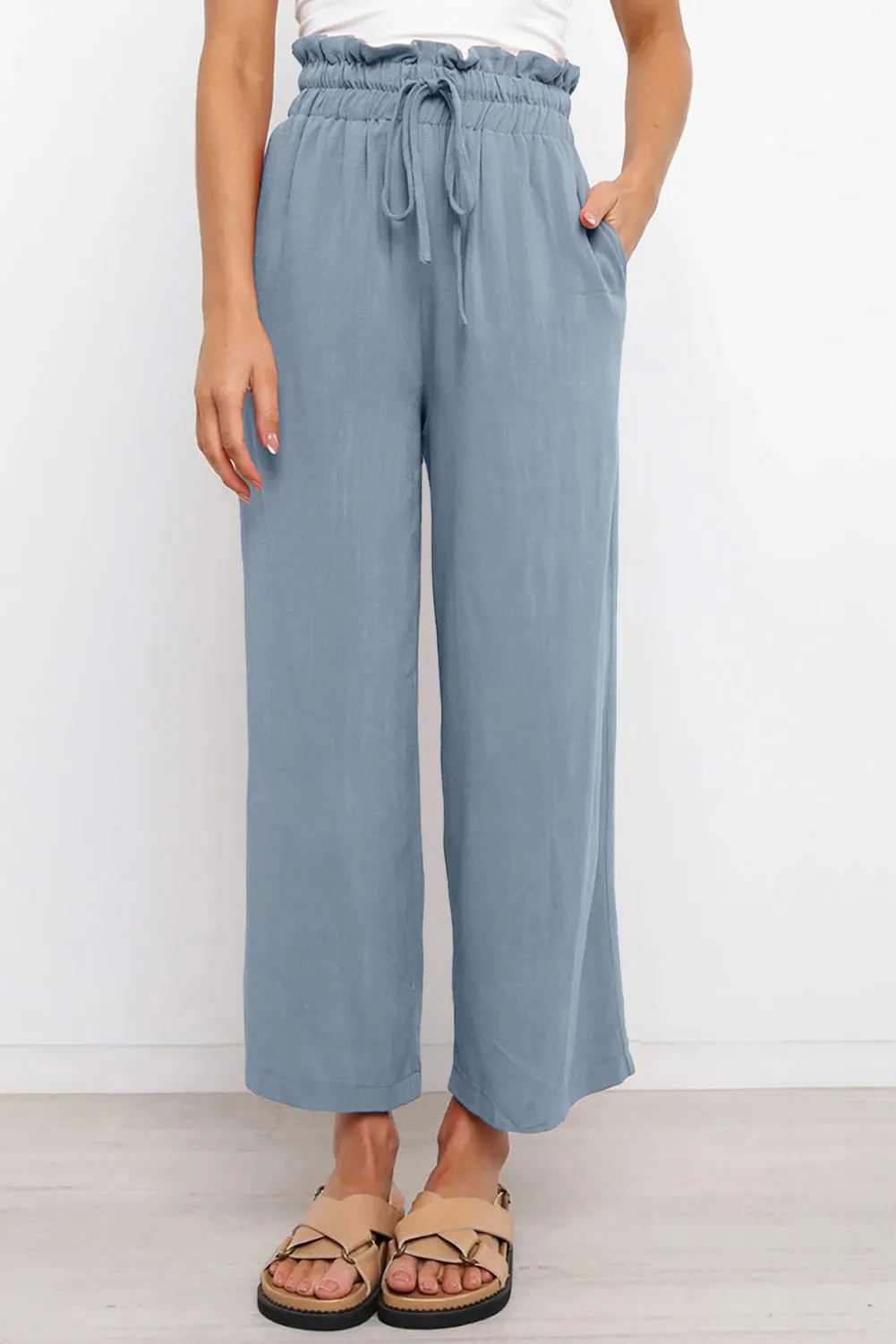 Drawstring Paperbag Waist Wide Leg Pants - 6 Colors