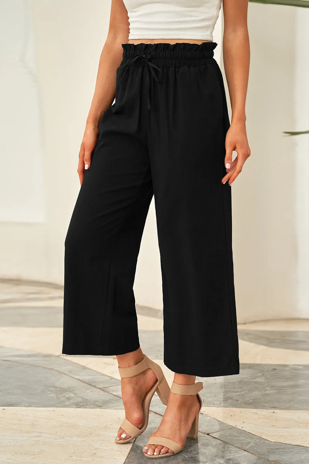 Drawstring Paperbag Waist Wide Leg Pants - 6 Colors