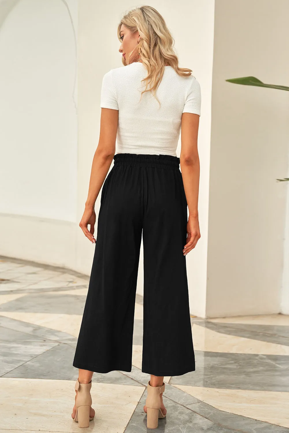 Drawstring Paperbag Waist Wide Leg Pants - 6 Colors
